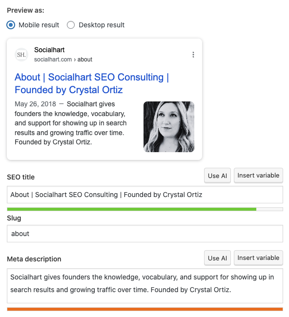 seo title - about page - socialhart