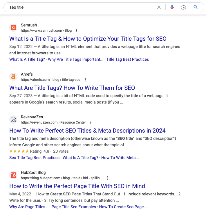 seo titles - results example 